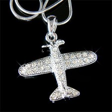 Aeroplano IN Swarovski Cristallo Aviazione Pilota Miniatura Aereo Collana Nuova