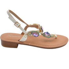 Sandalo gioiello basso donna infradito morbido dentro bianco brillantinI viola c