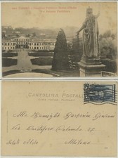 VARESE -GIARDINO PUBBLICO STATUA D'ITALIA E PALAZZO PREFETTUR  CARTOLINA D'EPOCA