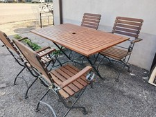 COMPLETO DA GIARDINO TAVOLO E 4 POLTRONE - STRUTTURA FERRO E LEGNO - 1970 EMILIA