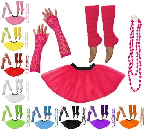 Set tutù neon gonna guanti - set,