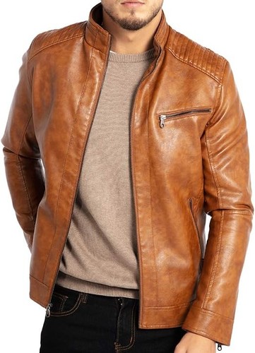 Giacca pelle uomo collo - , stand
