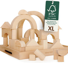 Blocchi Costruzioni Legno per Bambini, Grandi Mattoncini Legno, Set Da 30 Pezzi,