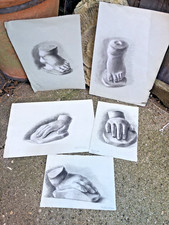 Antico lotto di disegni studio a carbone bambino piedi e calchi a mano datati vittoriani