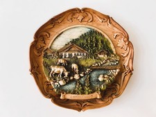 Piatto souvenir in resina campitello di fassa vintage anni 70 molto raro