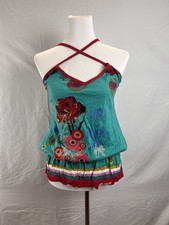 DESIGUAL MAGLIA CANOTTA TOP DONNA TG. L WOMAN T-SHIRT CASUAL VINTAGE FLOREALE