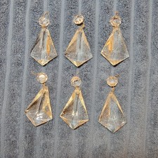 LOT OF 6 VTG GLASS PRISM CRYSTAL KITE SHAPED CHANDELIER 3.5" W/ HANGER Skirvin