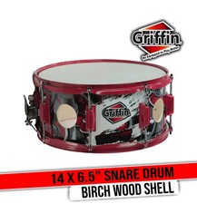 GRIFFIN Rullante Tamburo Legno di Betulla Guscio 14 X 6,5 Pollici | Oversize 2,5 Grandi Prese d'Ariate