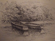 G. Carletti, Il Po vicino a Cremona, china, pezzo unico Cornice in radica