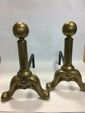 Coppia ALARI PER CAMINO brucialegna Classico in Ottone 35 x 35 cm