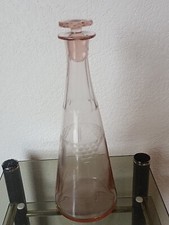 Bouteille Carafe en Verre Vieux Rose Sérigraphié Ancienne 