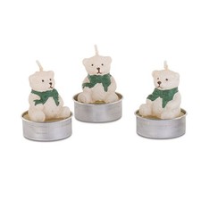 Box 6 Candele T-LIGHT  ORSO Orsetto natalizio con fiocco verde 5 cm 1G8I