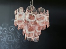 Vintage Italian Murano chandelier lamp - 36 pink glasses