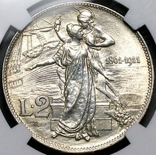 1911 NGC MS 62 Italia 2 Lire