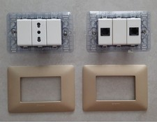 2 Prese complete Bticino Matix 3 Moduli, x2 RJ11, x1 Presa 10/16A, Viti Incluse