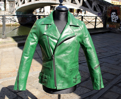 Giacca pelle verde - , chiodo