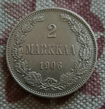 Finlandia Russia Nikolay II 2 markkaa 1906 XF 2 tipo raro 