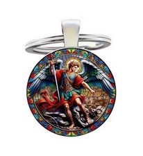 Portachiavi, gioiello borsa cabochon arcangelo protettivo di San Michele.