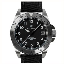 RIVELTA METRODIVE Automatico Acciaio Nero Data Tessuto Zaffiro Orologio Uomo