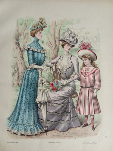 Litografia moda antica epoca - moda,