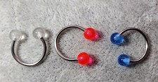 PIERCING SET 3 CIRCULAR BARBELL DIFFERENT COLOURS FLUORESCENT 316L SURGICALSTELL
