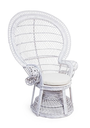 Poltrona pavone bianca rattan - poltrona,