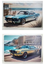 Lotto 2 Piastre Vintage Mustang Metallo 20x30 cm Nuove Confezionate