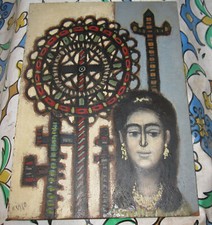 1957 Mario Russo, Olio, Ritratto di Frida kalho o moglie dell'artista. Napoli.