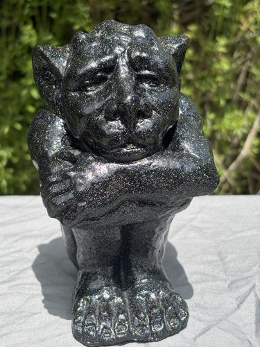 Statua gargoyle cemento nero - nero, e