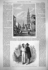Vecchia stampa antica originale 1861 chiesa charleston asta schiavi neri V XIX