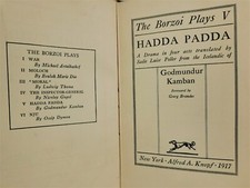 Hadda Padda Icelandic Play In English by Godmundur Kamban Antique 1917 HC