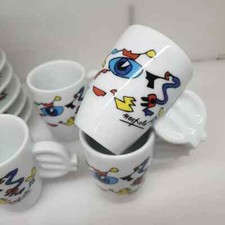 Ugo Nespolo per Lavazza 6 tazzine caffè + piattino in ceramica manico euro