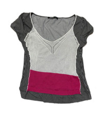 PIANURASTUDIO Maglia T-shirt bianca fucsia fantasia righe nere Tg XL