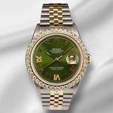 Rolex Uomo Datejust 36mm Yg & Acciaio Iced 2.25ct Diamanti Verde Quadrante