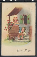 Cartolina Buona Pasqua Bambini Casetta Fiori ZB102