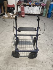  Deambulatore Pieghevole di Acciaio Vernicato con 4 Ruote - Blu