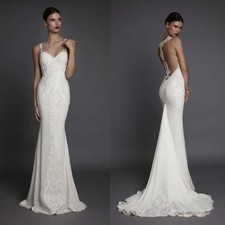 Abito da sposa sirena sexy schiena invisibile applique scollo italiano abiti da sposa
