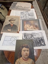 Lotto 16 Stampe Varie E Un Olio Su Tela Raffigurante Bambina. XX Secolo