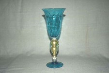 Vetreria Artigianale D'Este Murano Glass Stem Glass Blue Gold 9,75"T Made Italy