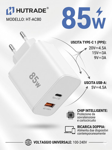 Caricatore 85w ricarica rapida - ricarica,