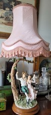 Capodimonte Lovers On Swing Large Table Lamp on Wooden Plinth 82cm
