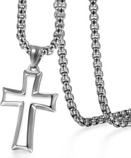 Collana Catena Uomo Acciaio Inossidabile Con Pendente Croce,Colore a Scelta