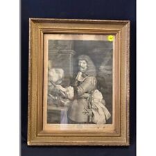 Antica grande stampa dell'800 Personaggio con parrucca in antica cornice dorata