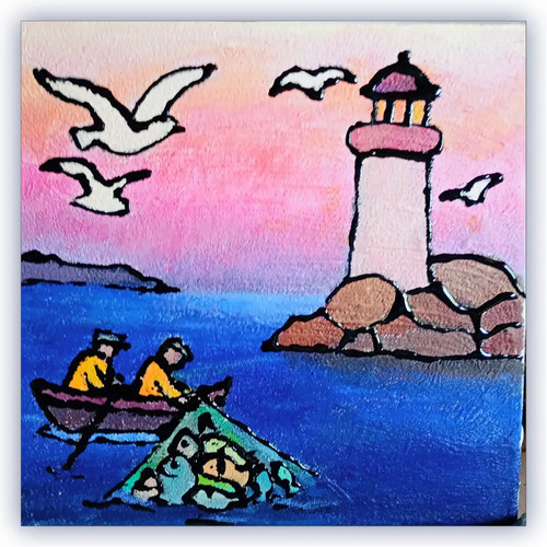 Tableau 20x20cm bateau - tableau, 20x20cm,