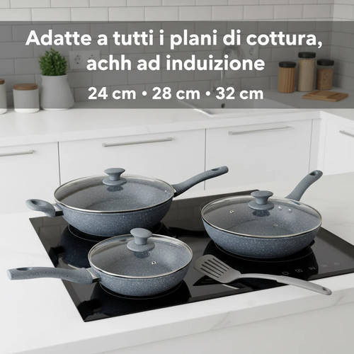 Tris padelle con coperchi - di,