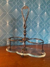 Ensemble huilier vinaigrier Art déco, métal argenté, flacons taillés, rare