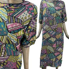 VINTAGE Missoni Vestito Donnna Abito in maglia Multicolore Cotone Dress Tg 48