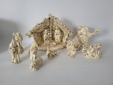 Set Natale Natività Ceramica Vintage 15 Pezzi con Mangiatoia Crema Smalto Marrone AE Raro