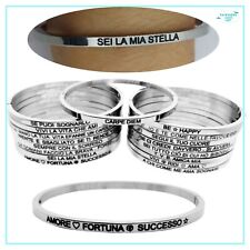 Bracciale da donna braccialetto in acciaio rigido con frase scritta dedica 