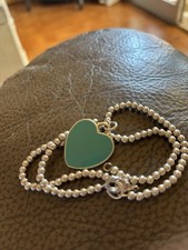 Bracciale Bracciali Doppio Giro Palline Ciondolo Cuore Colore Tiffany